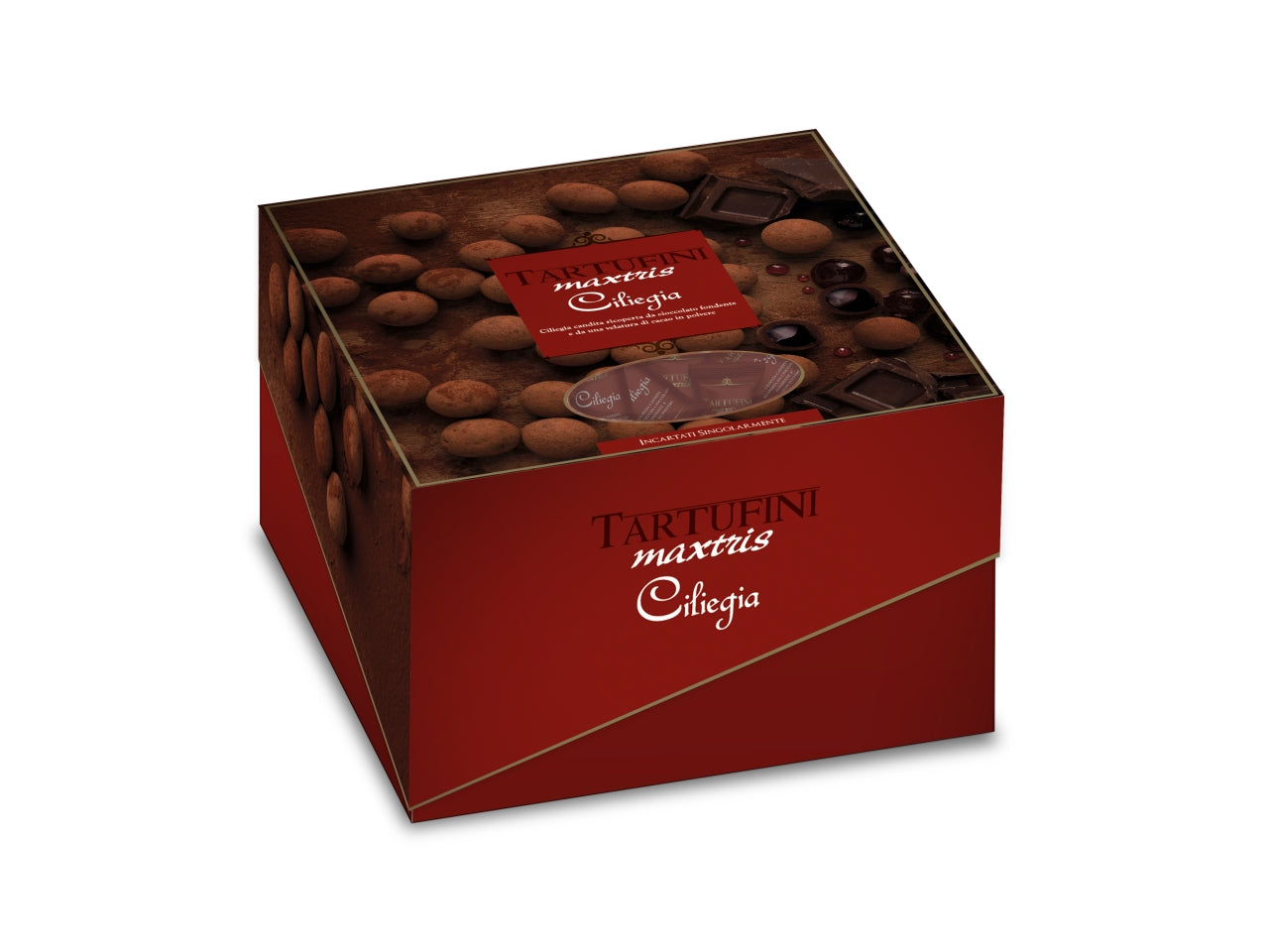 Maxtris tartufini ciliegia al cioccolato fondente, incartati singolarmente 500gr