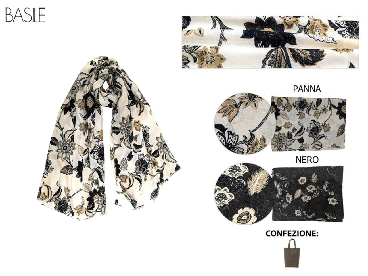 Sciarpa floreale basile colore panna