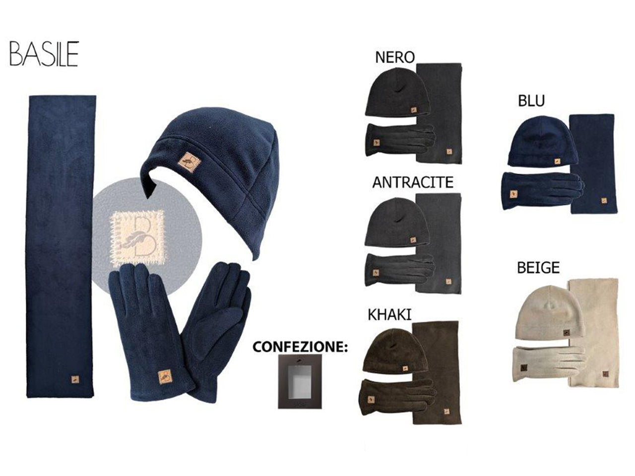 Set sciarpa, cuffia, guanto colori assortiti