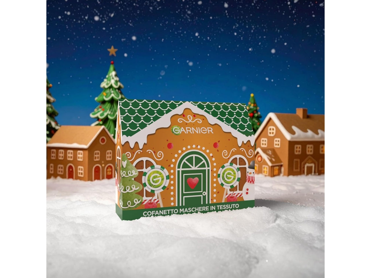 Garnier confezione regalo natale Casa Pan di Zenzero con 4 maschere Viso SkinActive in Tessuto e 1 Maschera Hydra Bomb Occhi