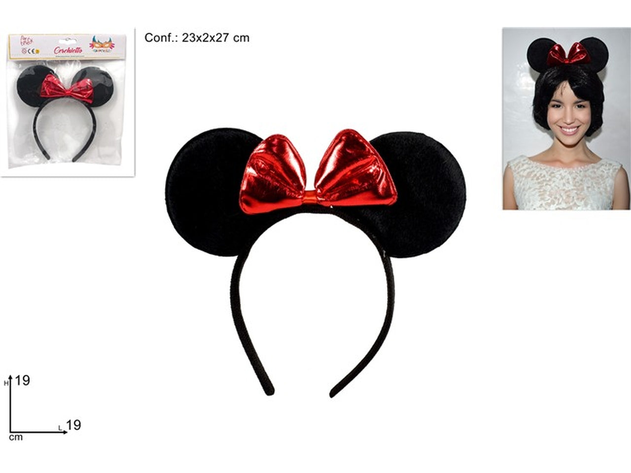 Cerchietto orecchie topolina con fiocco