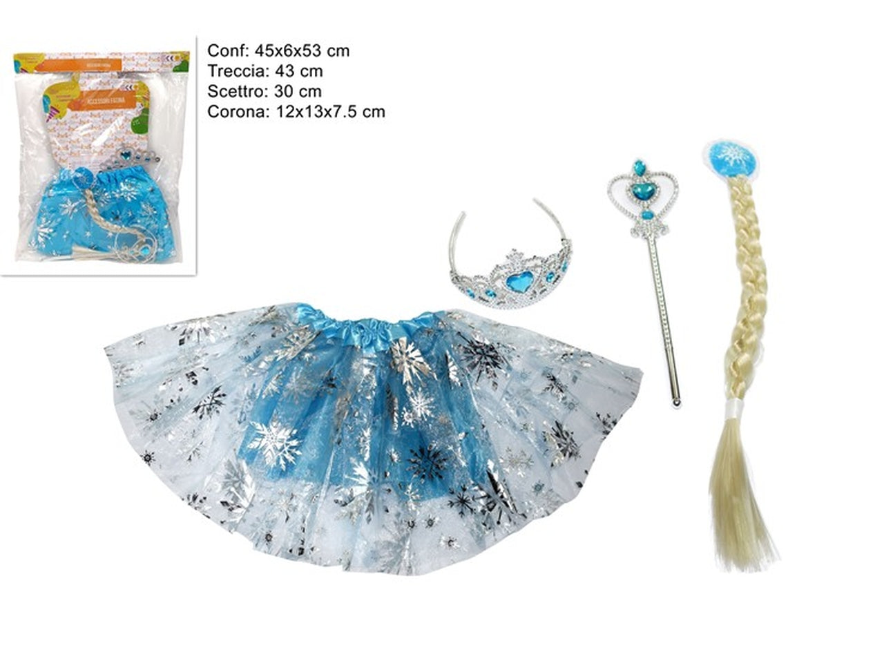 Gonnellino fatina con treccia, corona e scettro