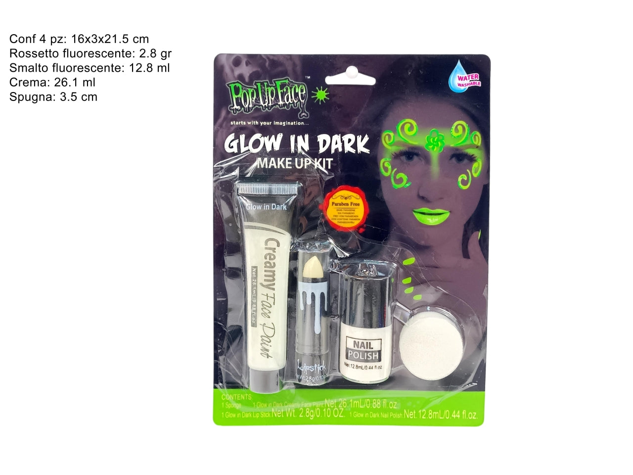 Trucco fluorescente 3 pezzi con spugna