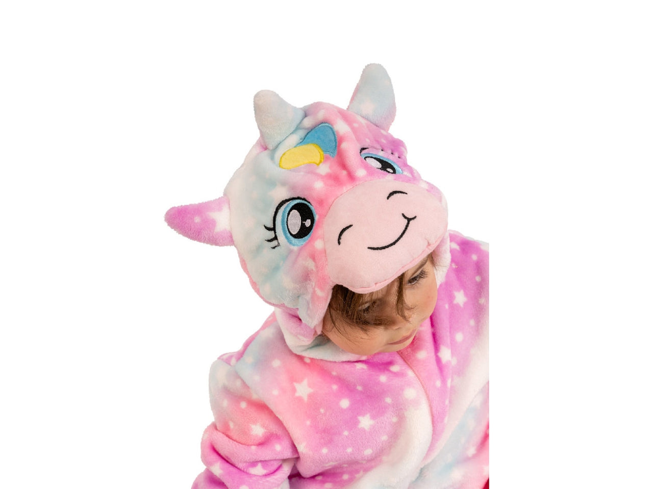 Costume unicorno, tutina in pelliccetta con cappuccio taglia II 1-2anni