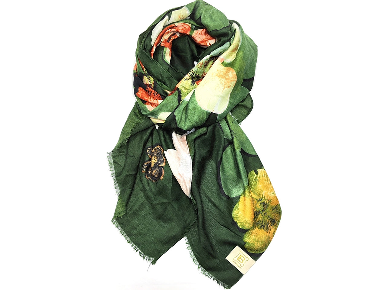 Sciarpa a fiori verde 90x180cm