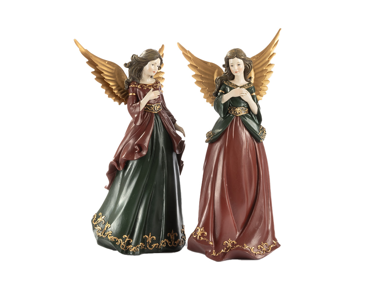 Angelo in resina 33,5cm con ali in metallo, modelli assortiti