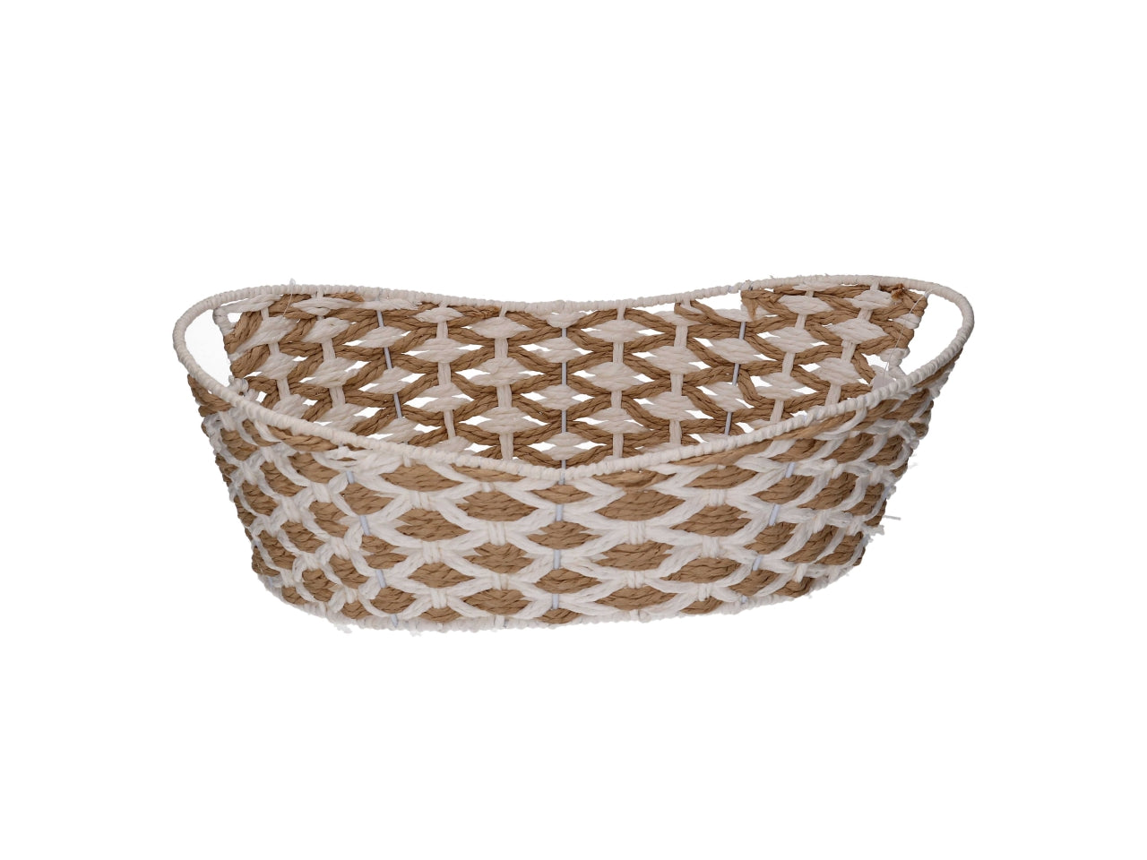 Cesta ovale intrecciato naturale/bianco 43x28xh.11/15cm