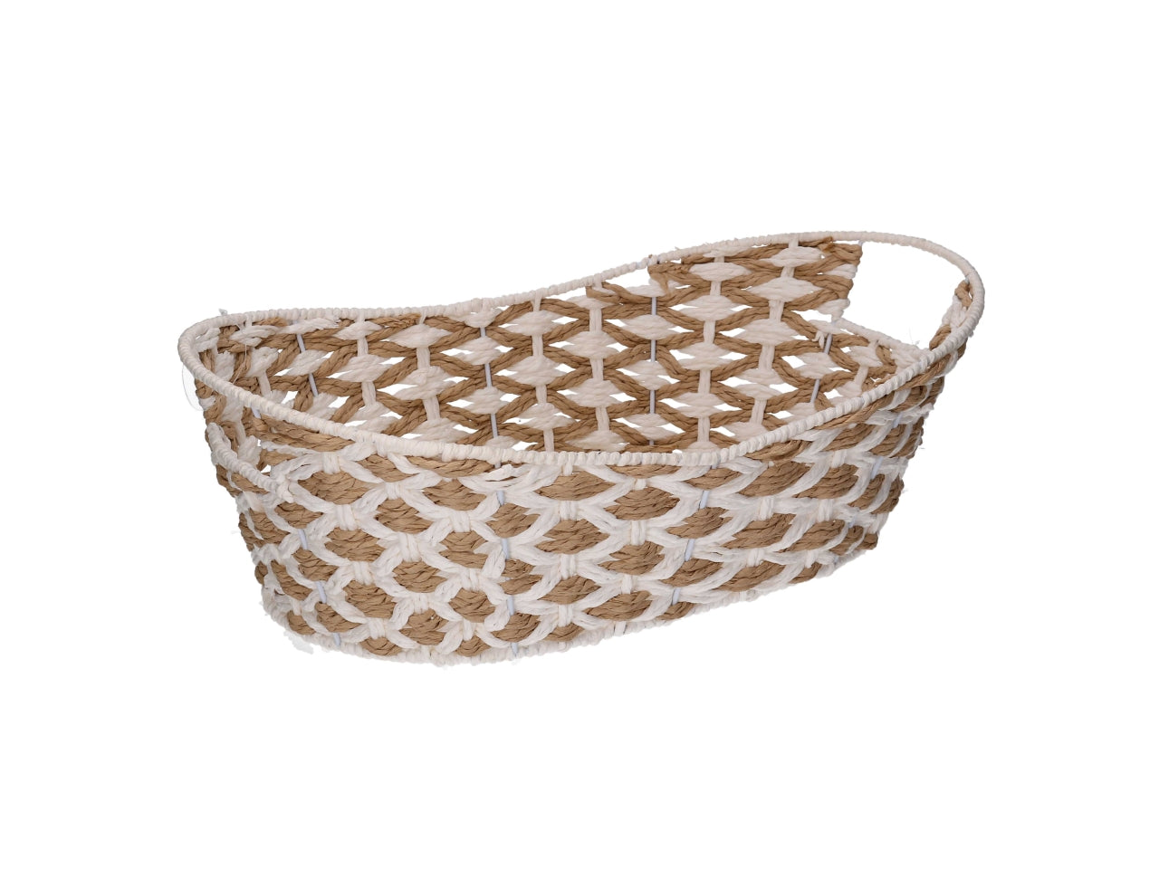 Cesta ovale intrecciato naturale/bianco 43x28xh.11/15cm