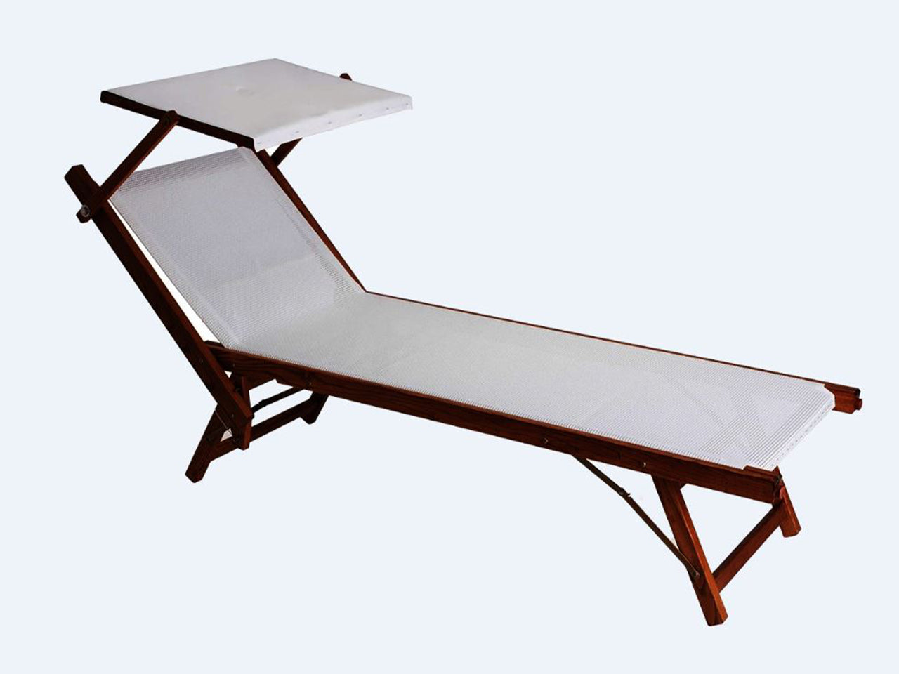Lettino Wooden c/parasole 186x61x40cm reclinabile 3 posizioni bianco