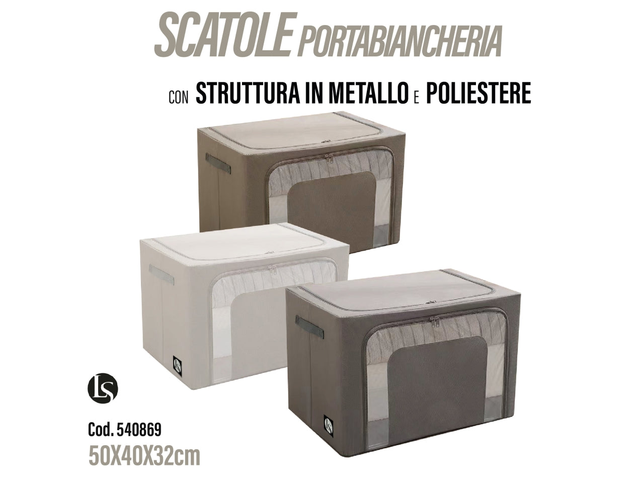 Scatola porta biancheria con struttura in metallo e poliestere 50x40x32cm