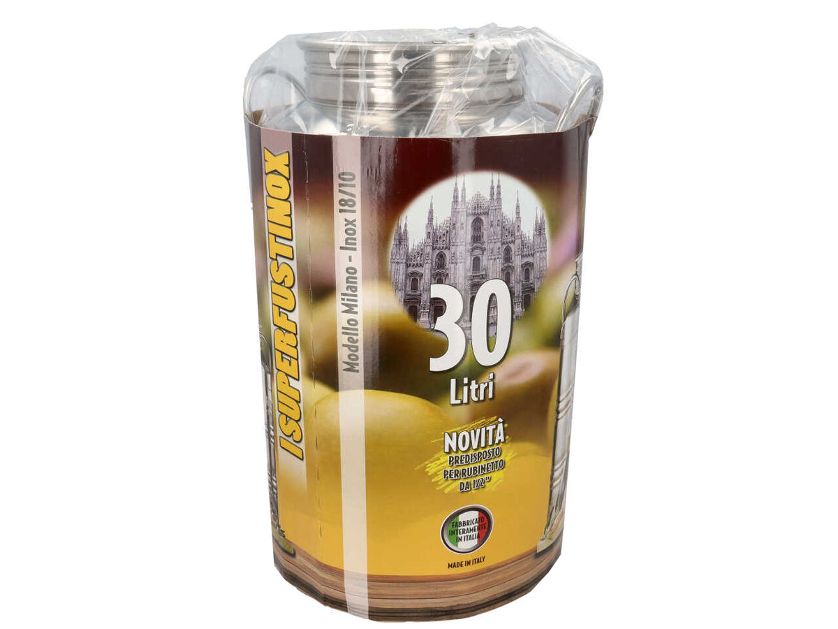 Fustino in acciaio inox da 30 litri con predisposizione rubinetto alto