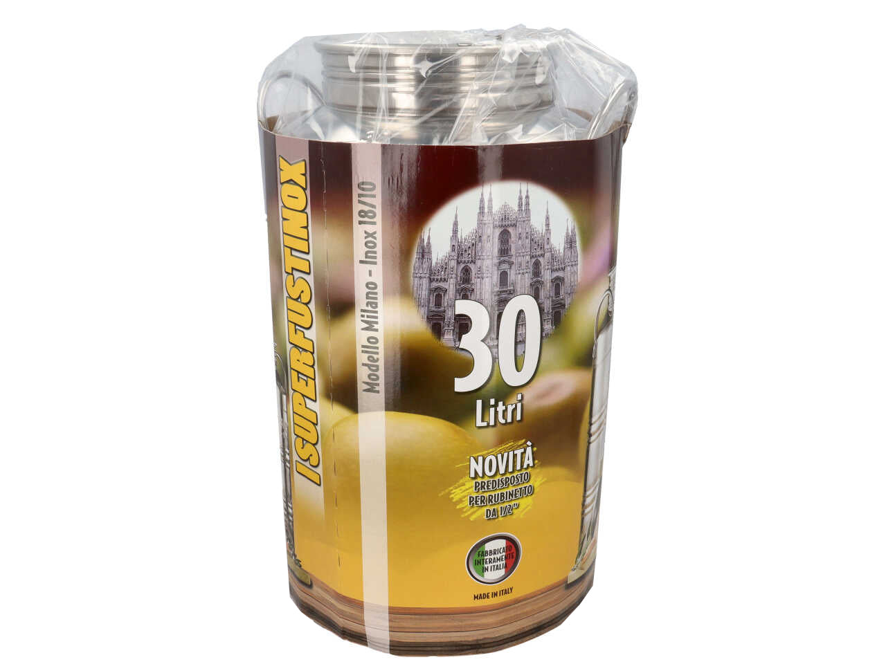 Fustino in acciaio inox da 30 litri con predisposizione rubinetto alto