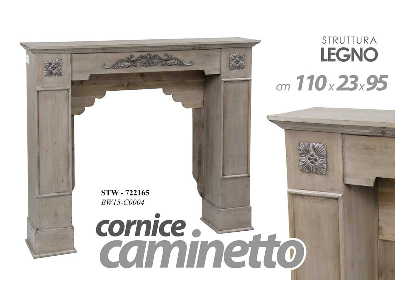 Cornice per caminetto in legno 110x23x95cm tortora
