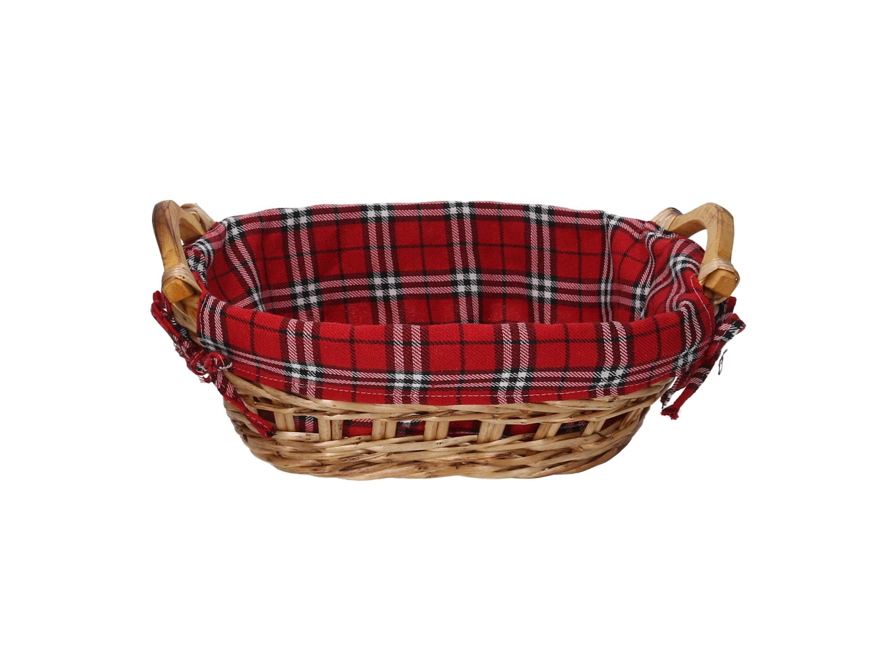 Cesta vimini naturale con fodera scozzese rosso ovale cm33x24h11,5