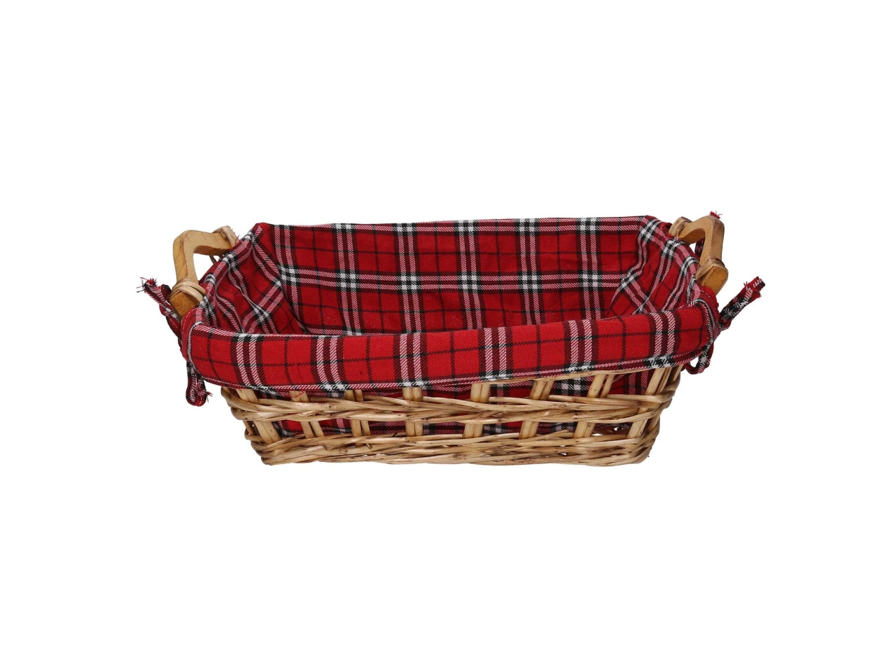 Cesta vimini naturale con fodera scozzese rosso rettangolare cm40x30,5h13,5