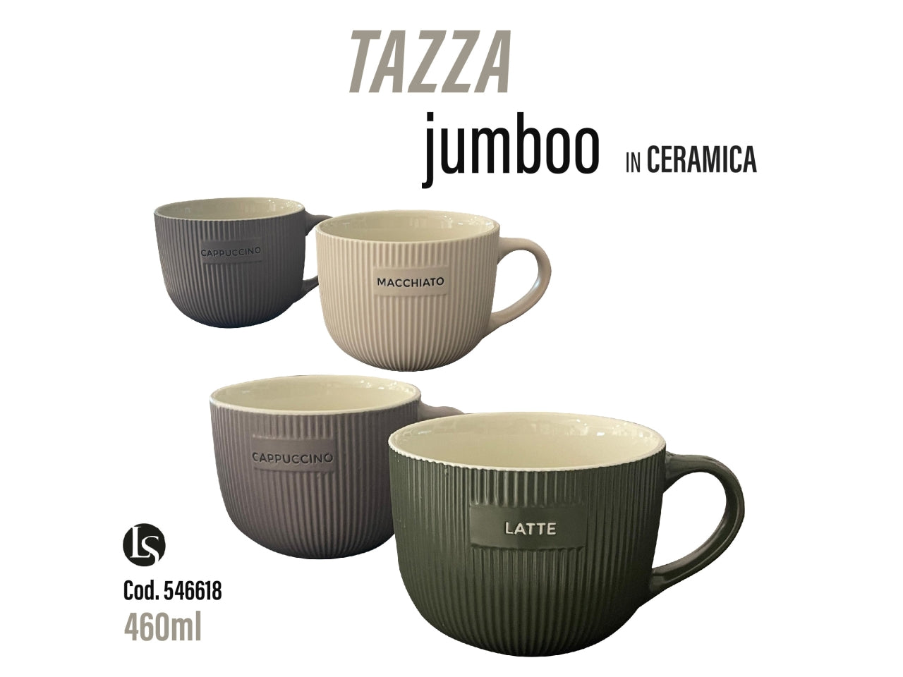 Tazza colazione jumbo con manichetto colori assortiti 460 ml