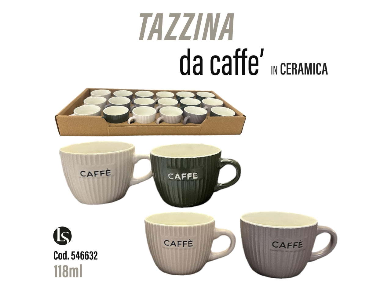 Tazzina caffe' 118ml ceramica colori assortiti rs380-1