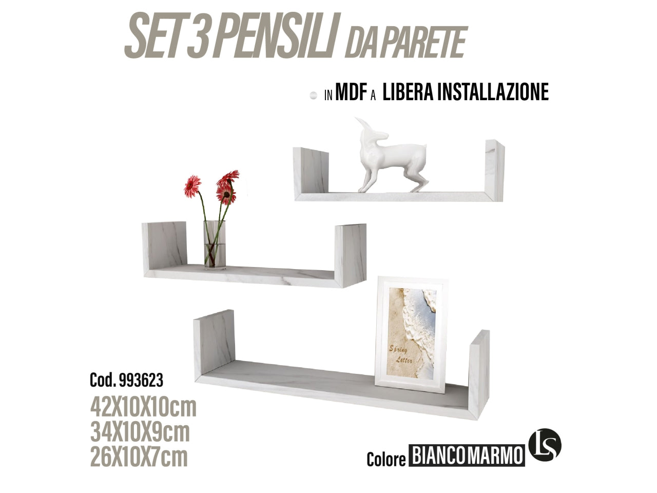 Rus 3 mensole mdf 42/34/26x10cm