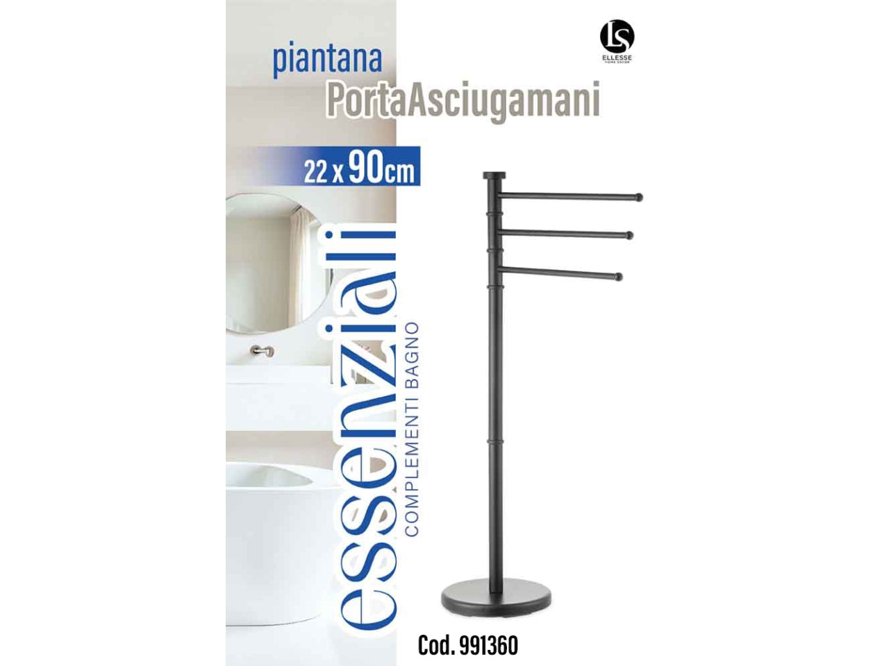 Lig portasciugamani a 3 di colore nero 22x90cm