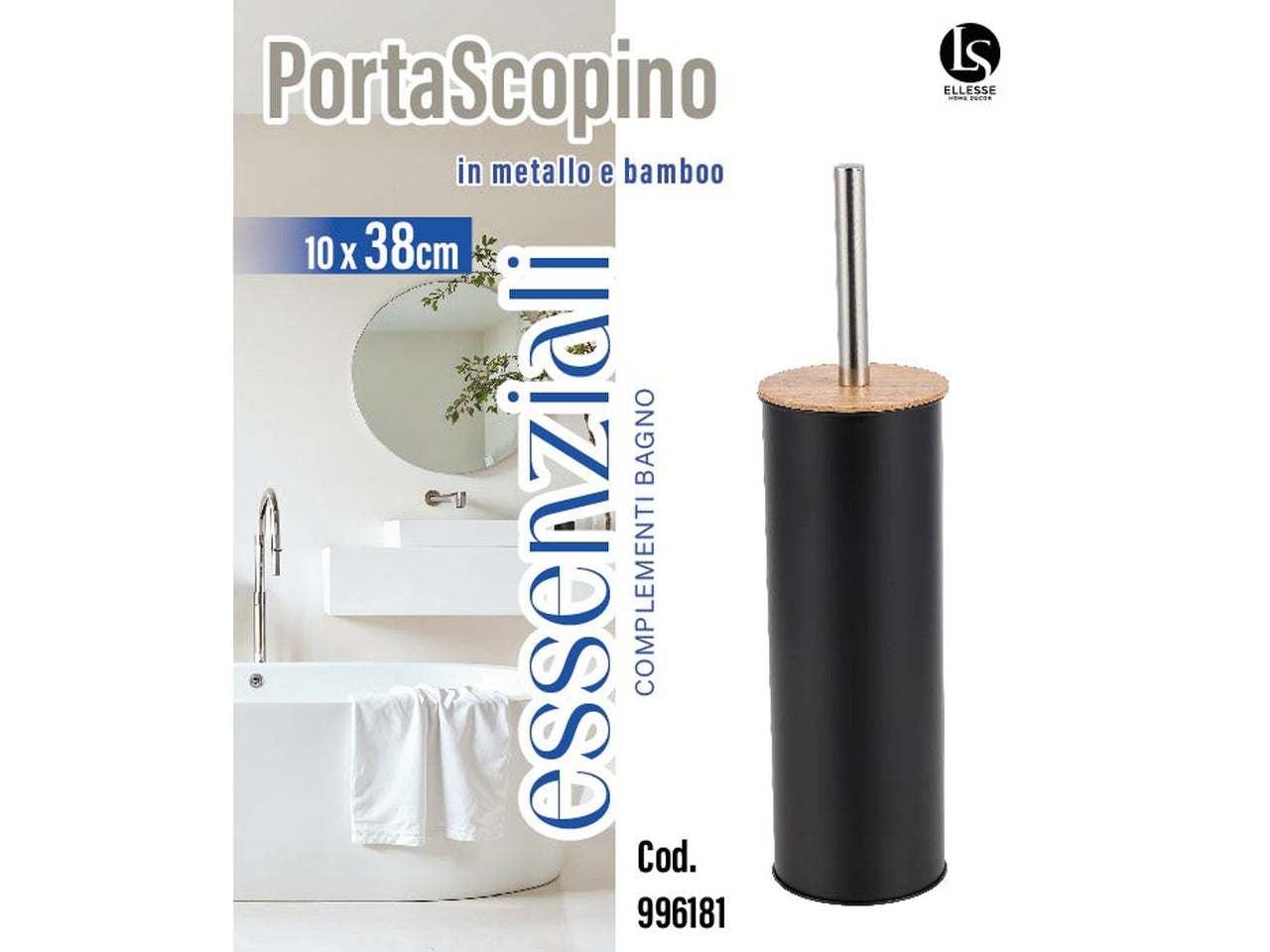 Lig porta scopino in melanina e bambu di colore nero 10x38cm