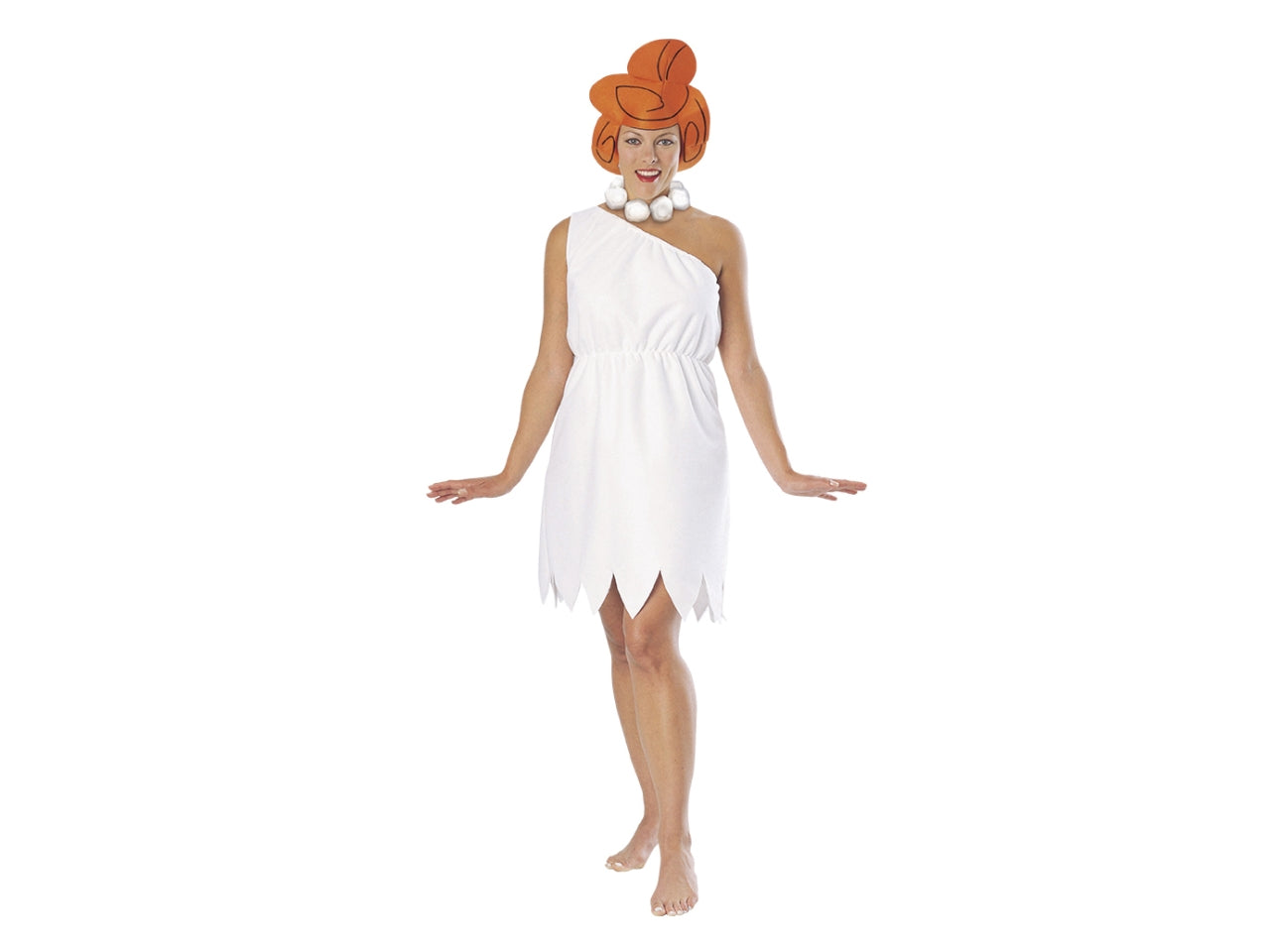 Costume adulto Wilma Flintstones, composto da abito, collana e copricapo taglia unica