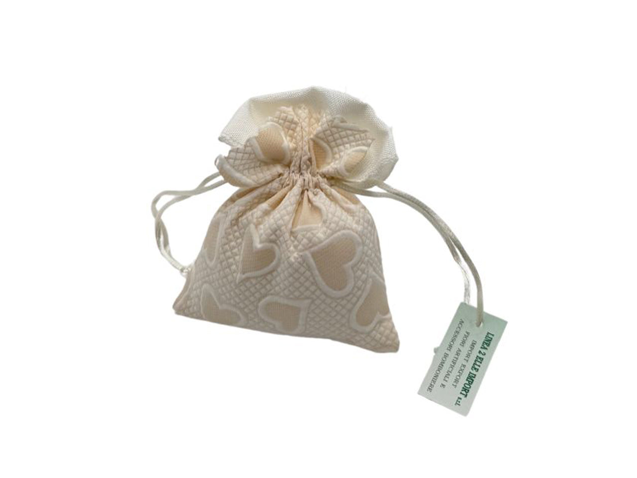 Sacchetto portaconfetti con cuori 9x11,5cm crema