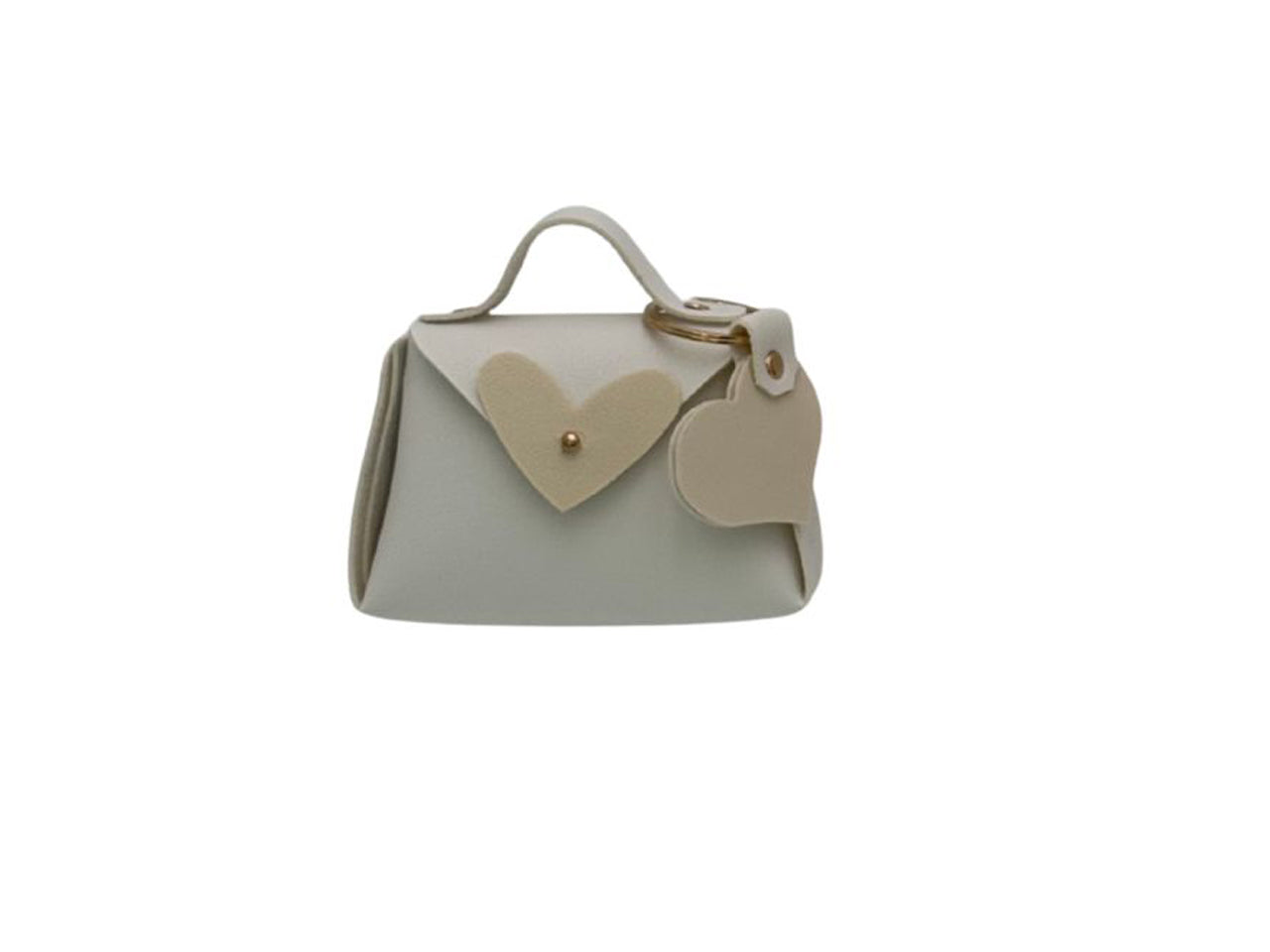 Borsetta in similpelle con portachiavi cuore avorio