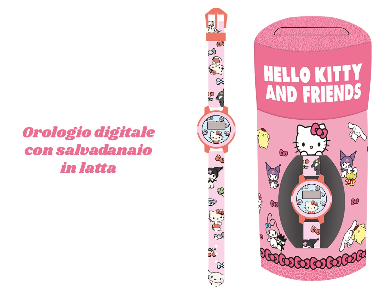 Hello kitty orologio digitale con salvadanaio latta