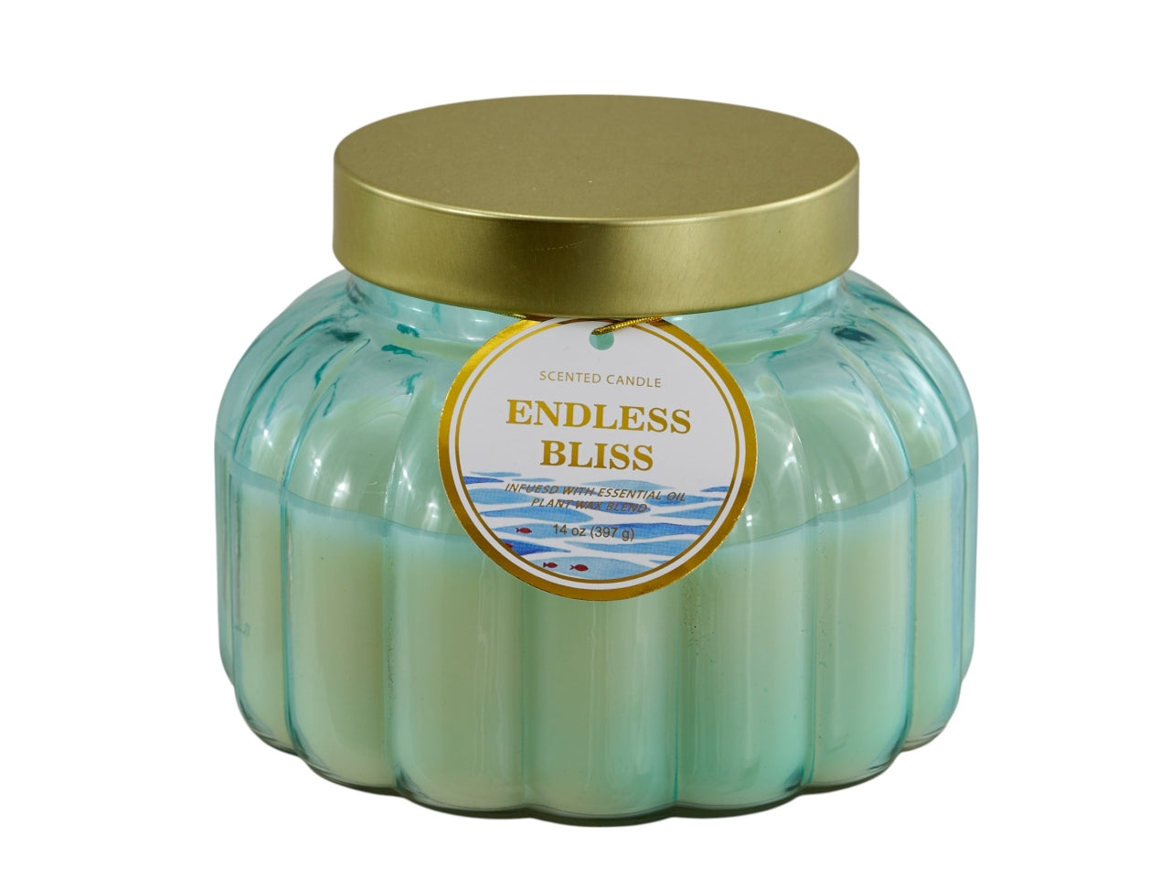 Candela barattolo in vetro a righe larghe con coperchio 12,5x9,7cm celeste