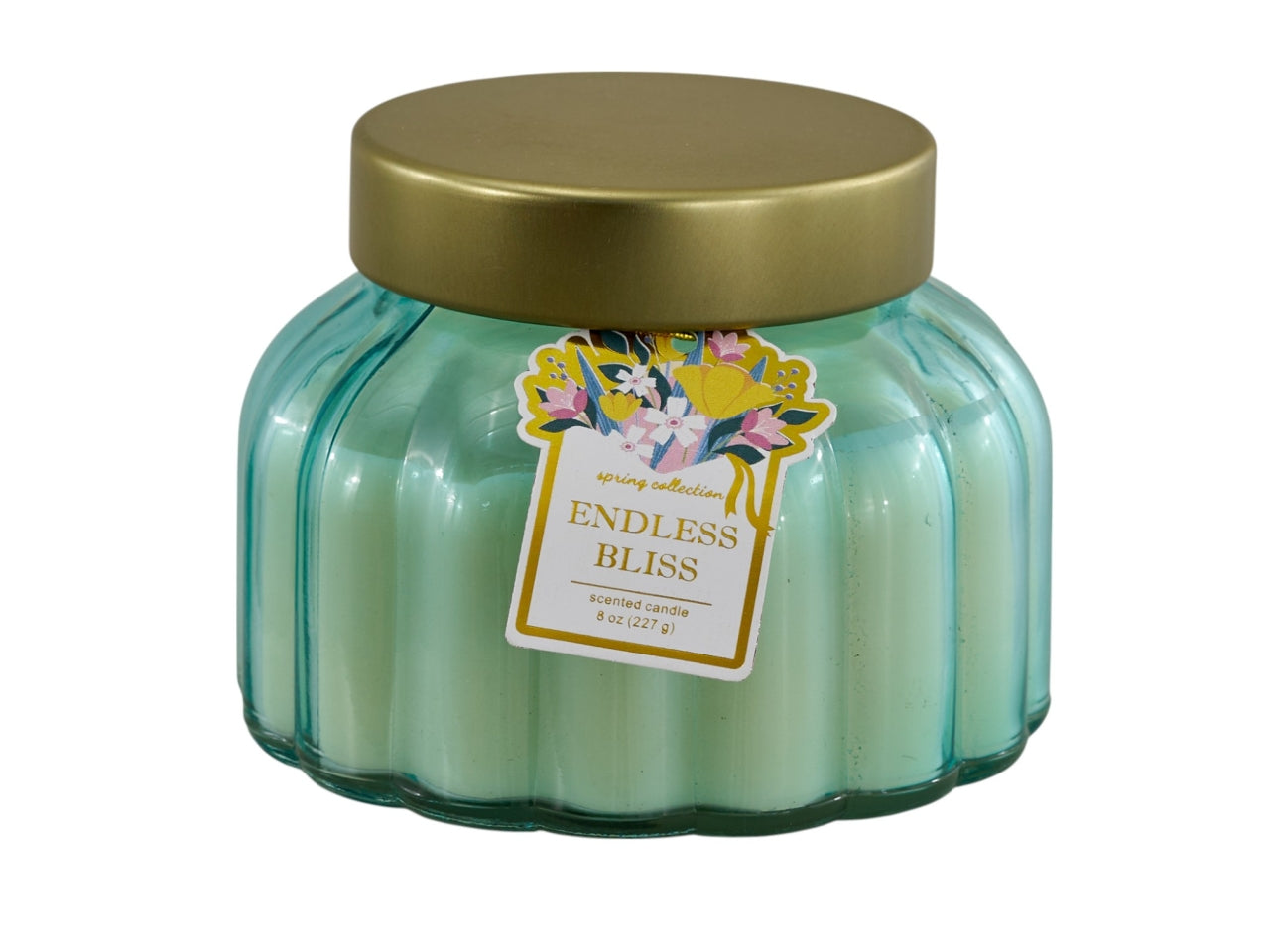 Candela barattolo in vetro a righe larghe con coperchio 10x7,8cmcm celeste