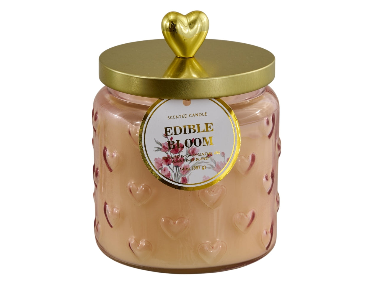 Candela barattolo vetro alta con coperchio cuore 10x10x12cm rosa