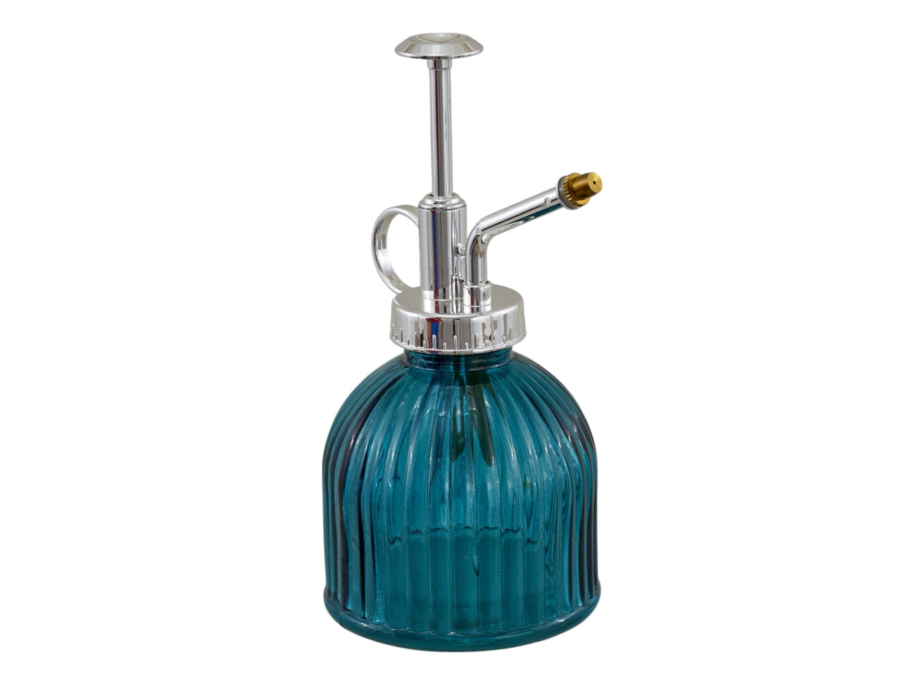 Bottiglia spray in vetro bassa rigata 8x16cm blu