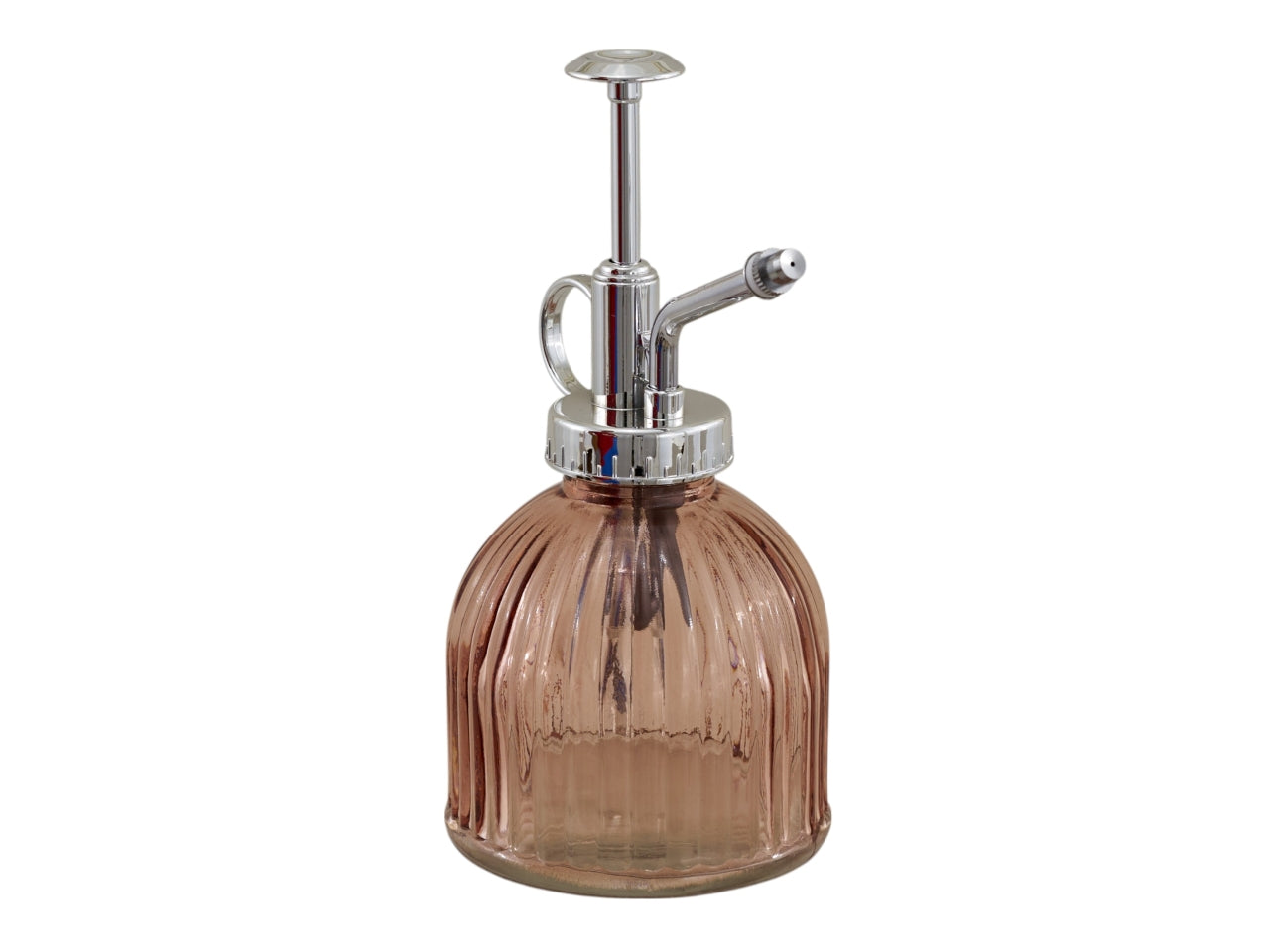 Bottiglia spray in vetro bassa rigata 8x16cm rosa