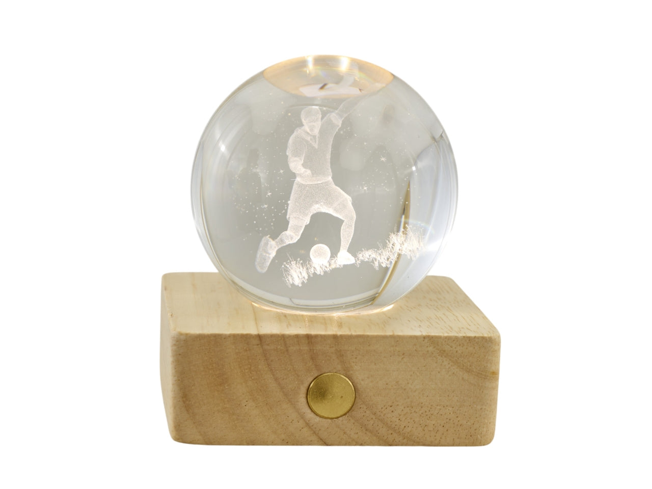 Sfera lampada led con calciatore su base quadrata 6x8cm