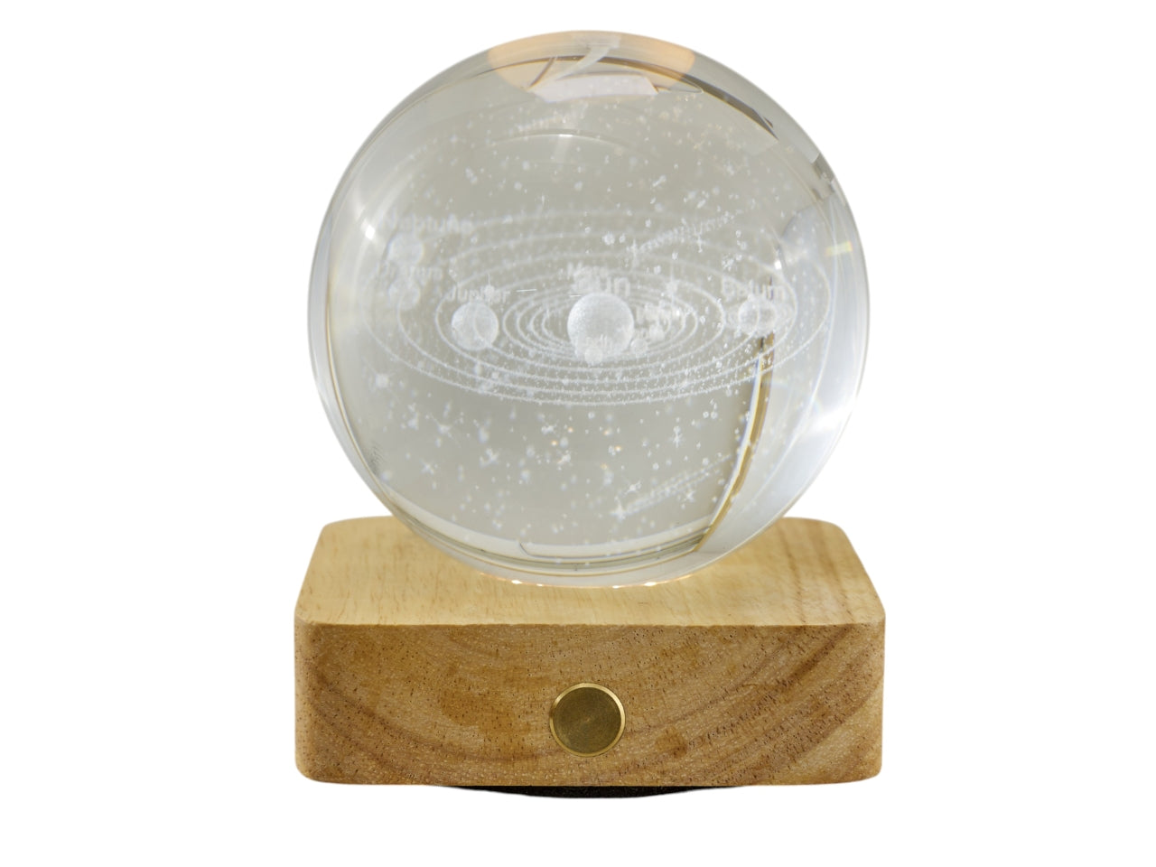 Sfera lampada led con pianeti su base quadrata 8x10cm