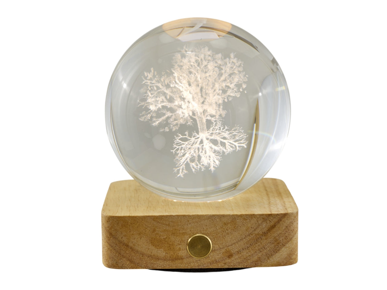Sfera lampada led con albero su base quadrata 8x10cm