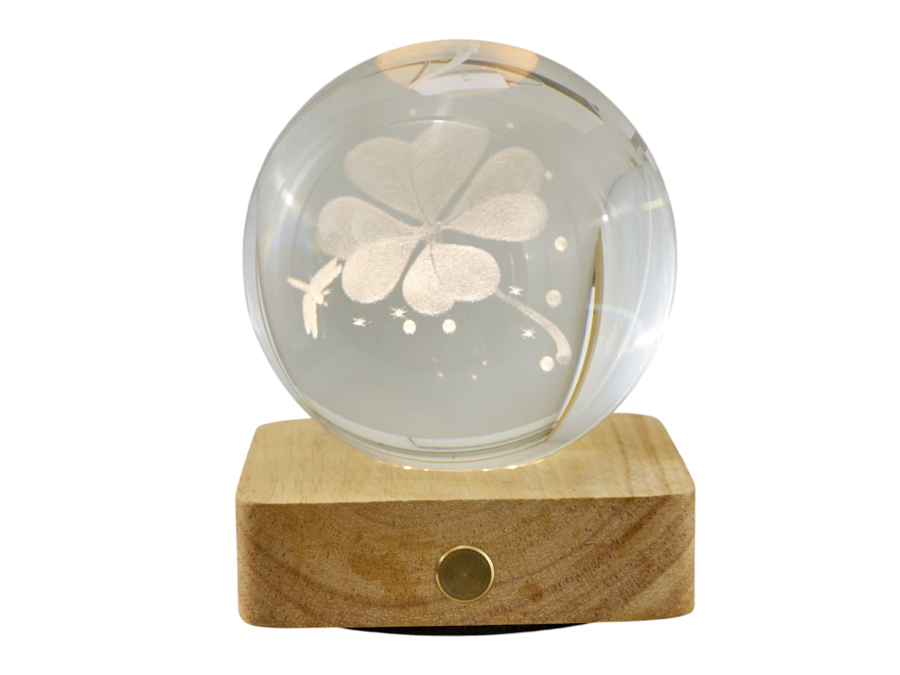 Sfera lampada led con quadrifoglio su base quadrata 8x10cm