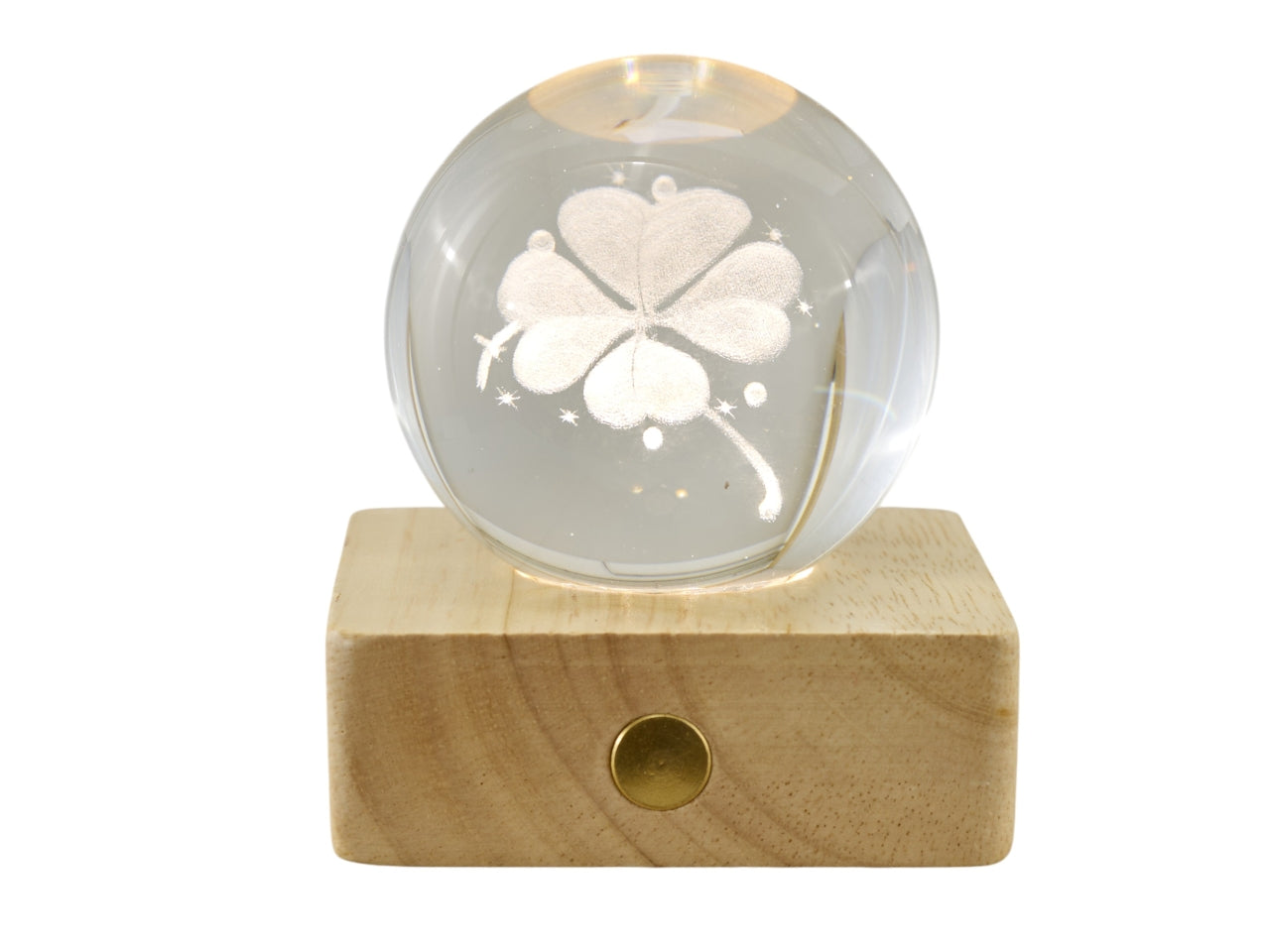 Sfera lampada led con quadrifoglio su base quadrata 6x8cm
