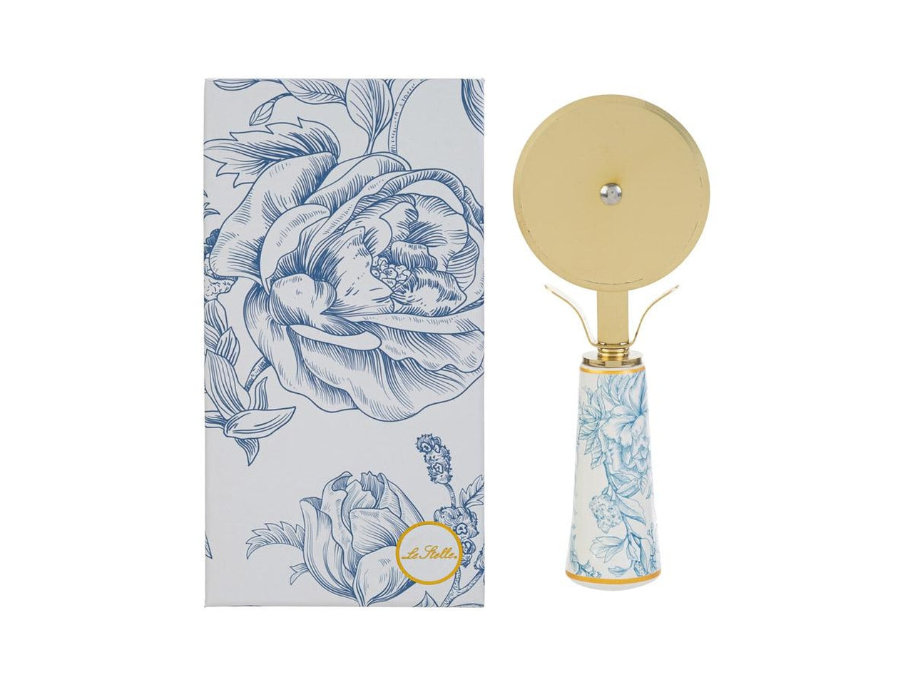 Taglia pizza 15cm con manico a fantasia celeste