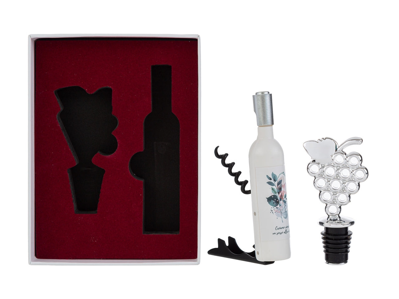 Sorsi d'amore accessori vino in scatola con apribottiglia e tappo