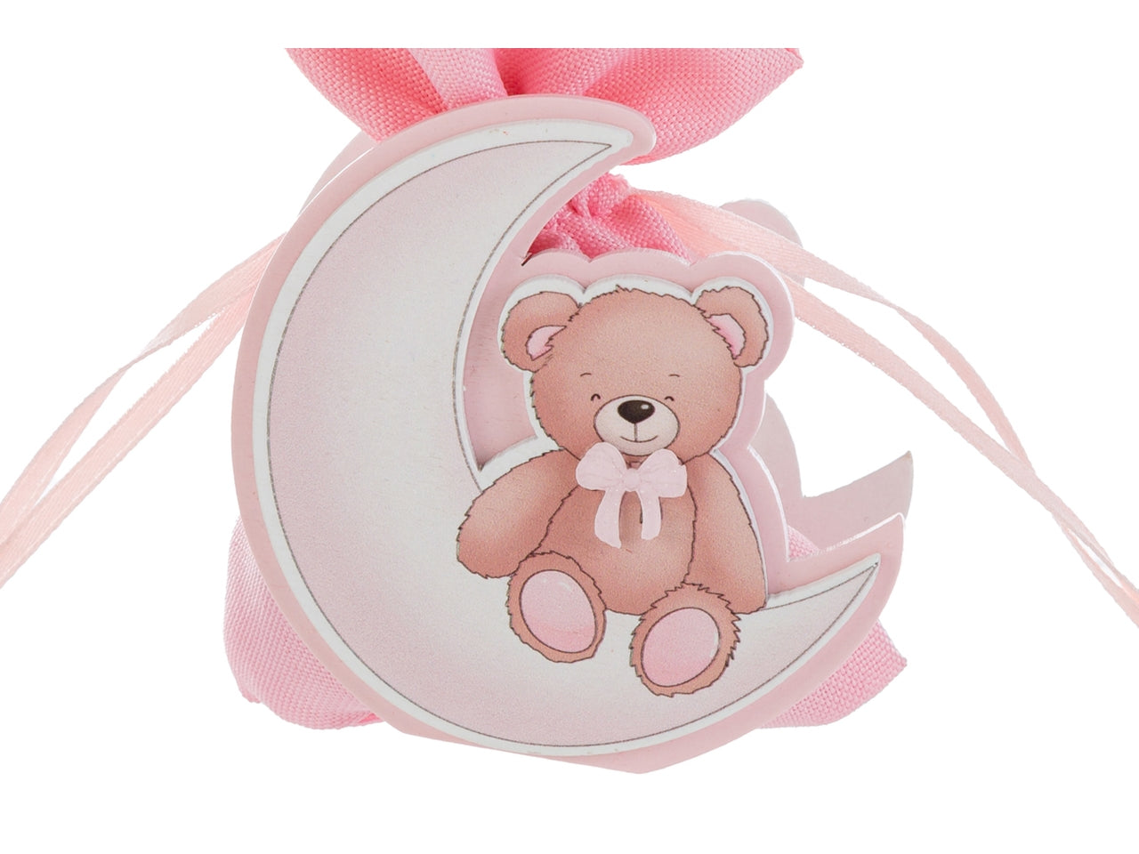 Sacchetto con orso su luna in legno 7x3,5xh.7cm rosa