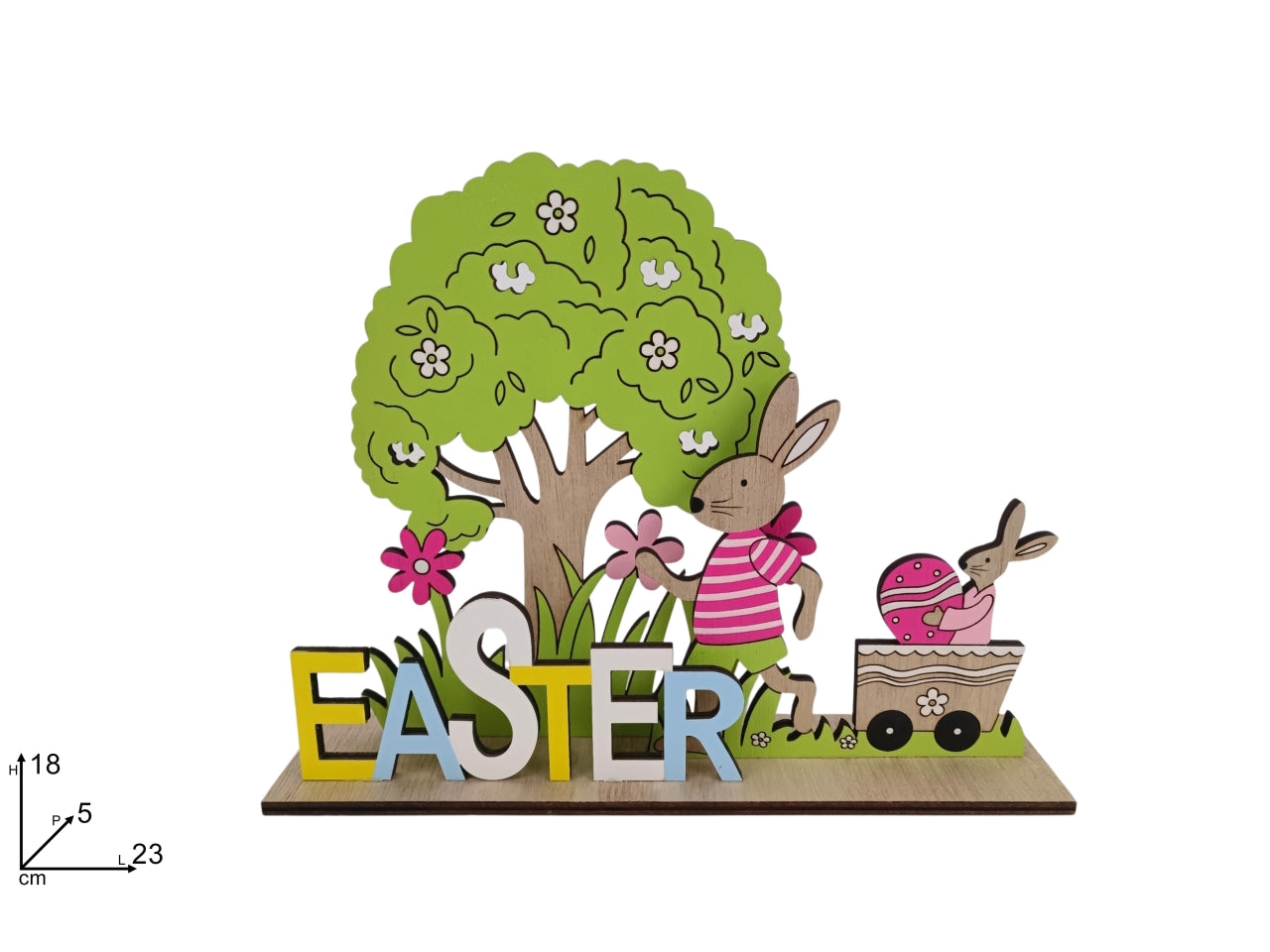 Decorazione scenario pasquale con scritta easter in legno