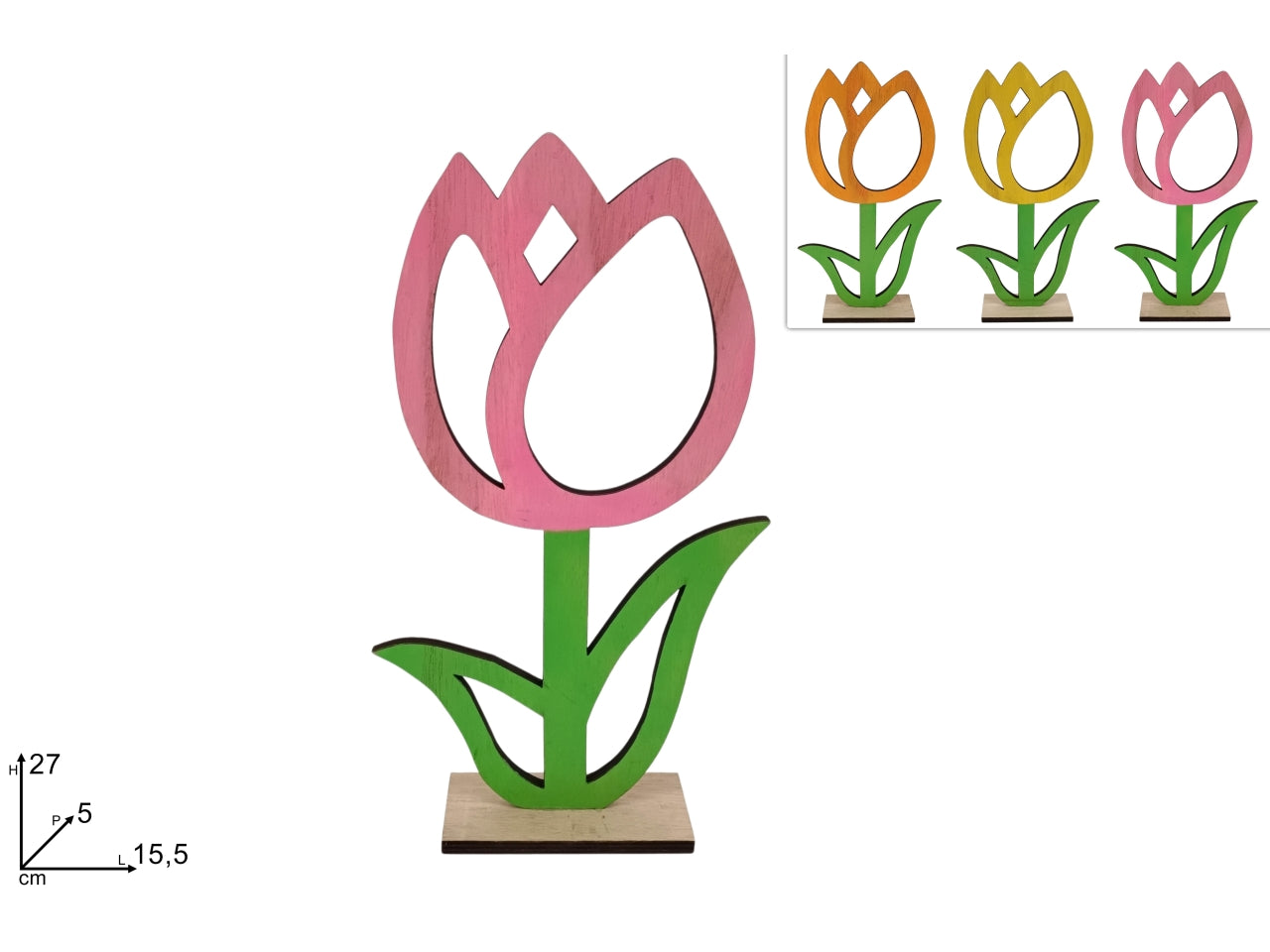 Decorazione tulipano 27cm in legno in 3 colori assortiti