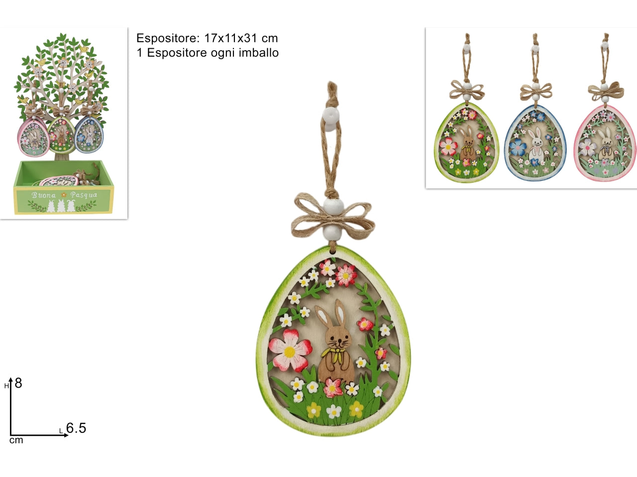 Appendino uovo con scenario in legno in 3 colori assortiti