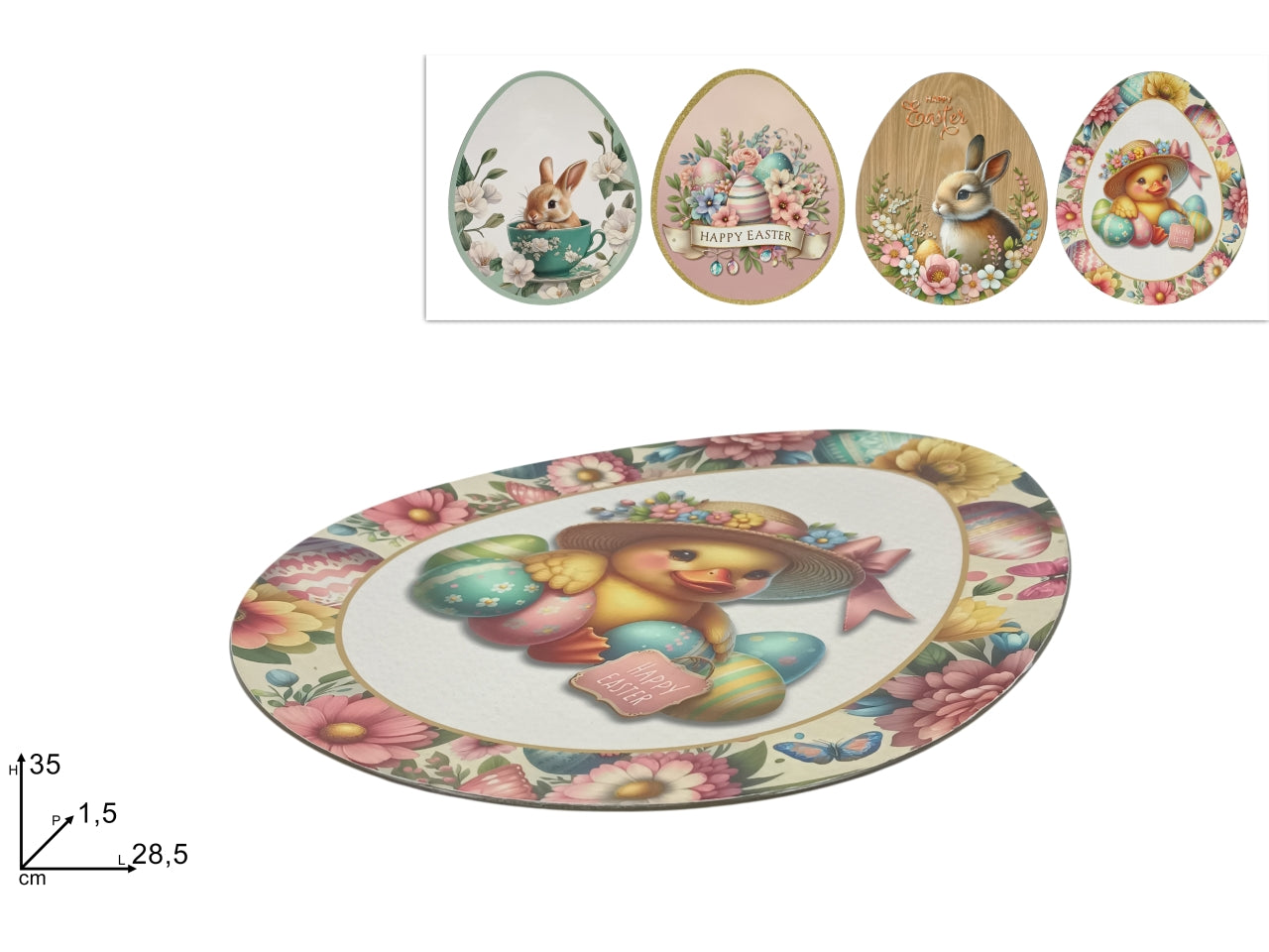 Sottopiatto uovo 35x28,5cm effetto legno decoro pasquale