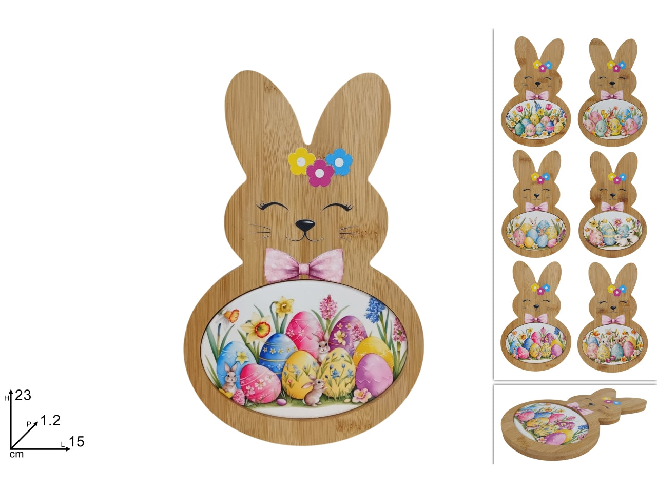 Tagliere in legno coniglio con decoro ceramica in 6 assortimenti