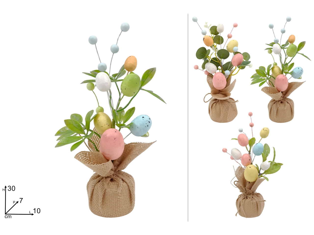 Pianta 30cm con uova e fiori in 3 assortimenti