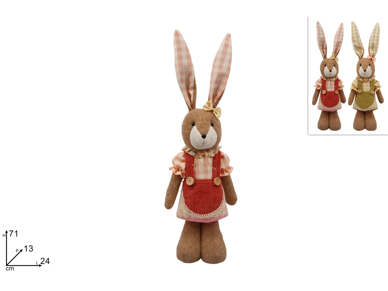 Coniglio 71 cm con vestito 2 assortimenti