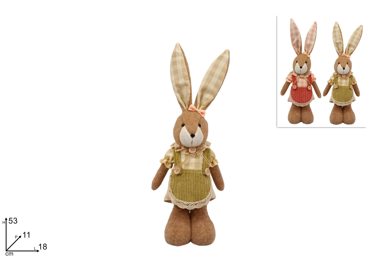 Coniglio 53cm con vestito in 2 assortimenti