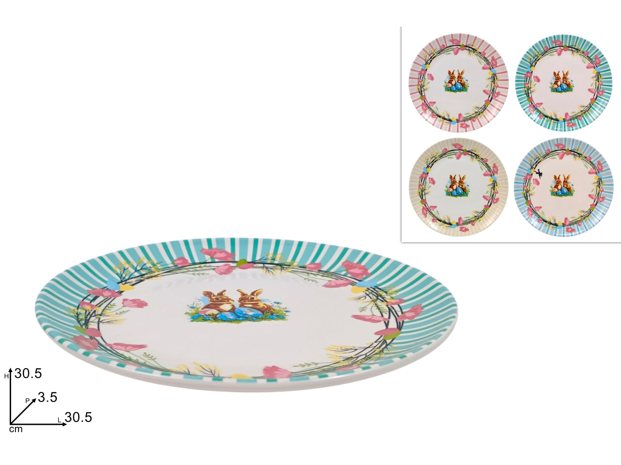 Piatto in ceramica 30,5cm decoro pasquale in 4 assortimenti